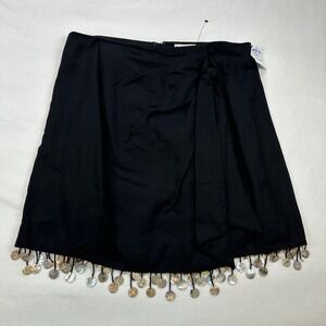 Jason Wu Black‎ Mini Skirt Wrap Front Coin Fringe Hem Party Cocktail Size 4